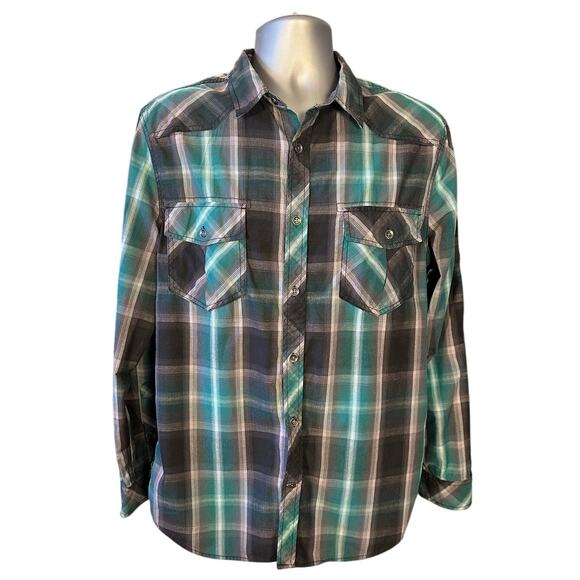 Rock & Republic Checked Western Style Button Down Size L - Picture 1 of 7